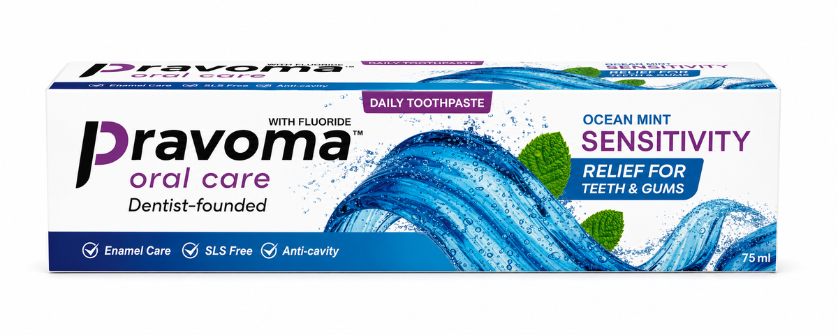 Pravoma Oral Care Ocean Mint Sensitivity toothpaste box, front view